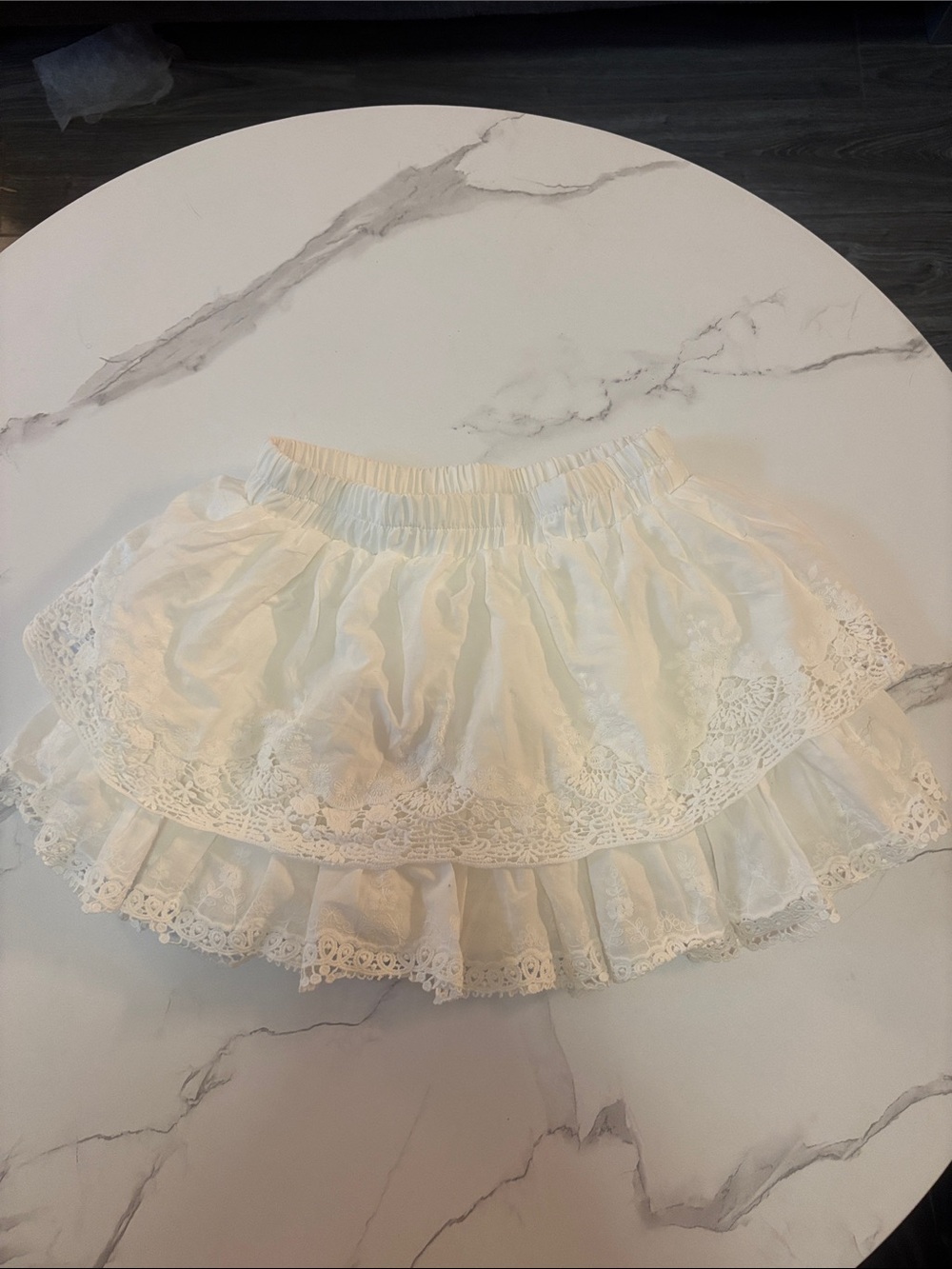 Cream Lace Layered Skater Mini Skirt